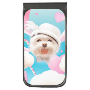 Fluffy Dog with White Hat Gunmetal Finish Money Clip