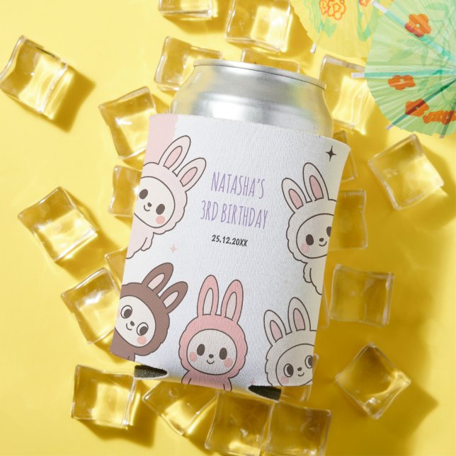Fluffy Dolls Pastel Bunny Themed Birthday Can Cooler (In Situ Summer)
