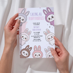 Fluffy Dolls Pastel Bunny Themed Birthday  Invitation