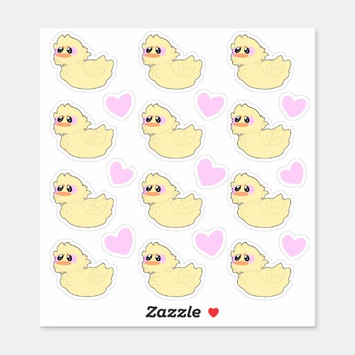 Fluffy Ducks with Hearts Custom_Cut Vinyl Sticker