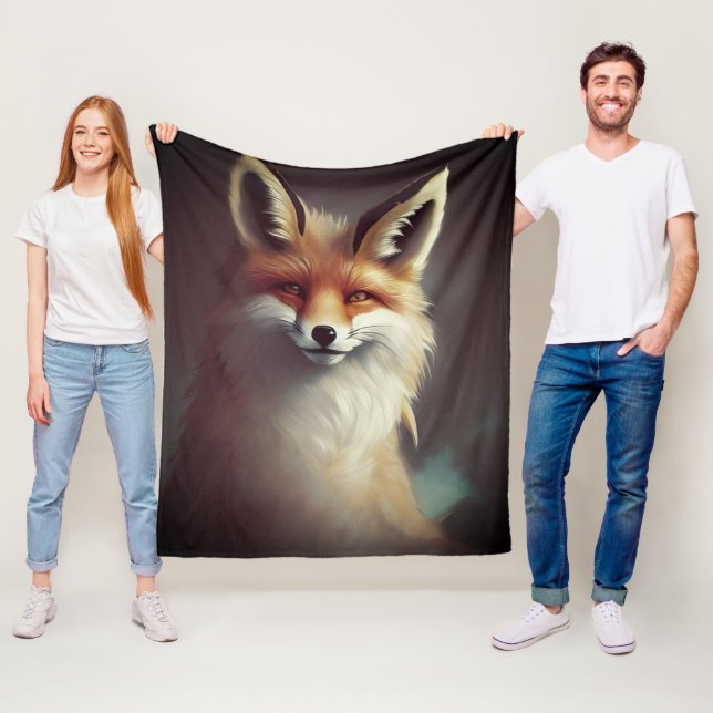 Fluffy Fantasy Red Fox Watercolor Fleece Blanket (In Situ)