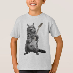 Fluffy Feline Rocker Long-Haired Cat Guitarist T-Shirt