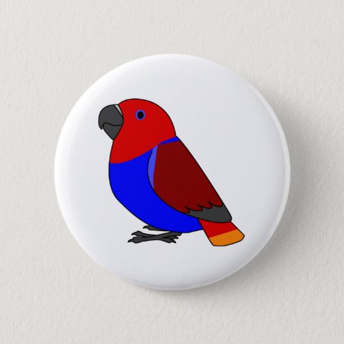 Fluffy female red eclectus parrot cartoon drawing button
