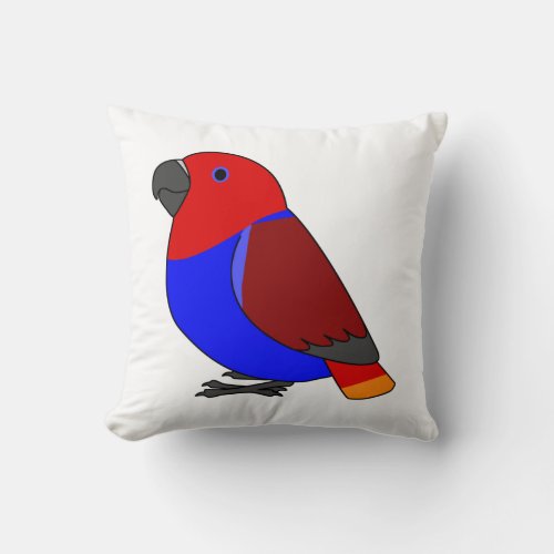 Fluffy female red eclectus parrot cartoon drawing throw pillow