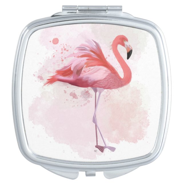 Fluffy Flamingo Compact Mirror (Front)
