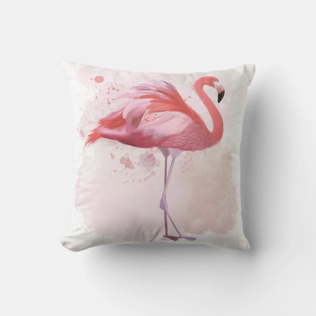 Fluffy Flamingo Throw Pillow (Front)