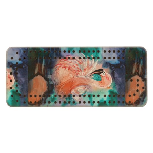 Fluffy Flamingo Wood Cribbage Board (Front (Horizontal))