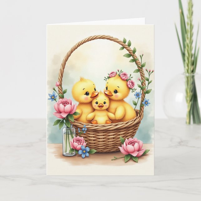 Fluffy Fledglings Basket Scene Card (Front)
