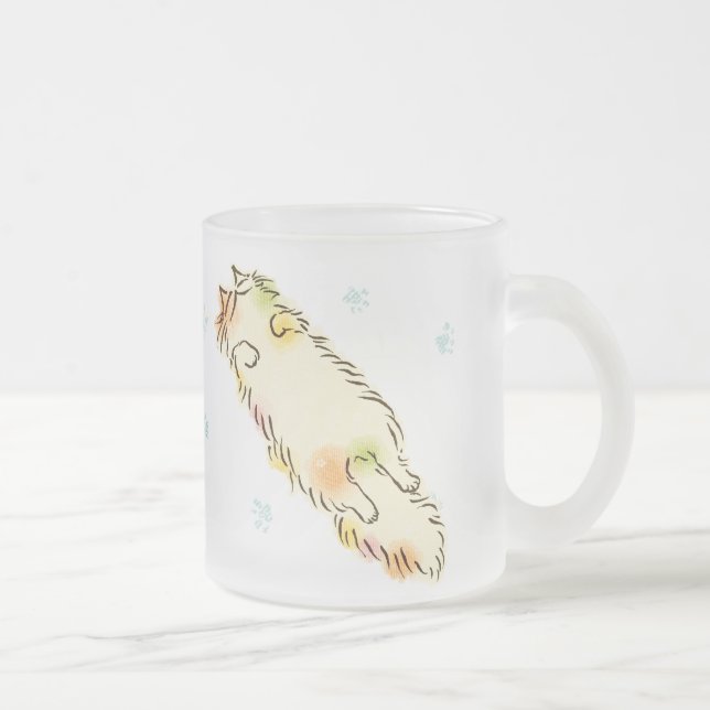 Fluffy Flop Cat (Calico) Frosted Glass Coffee Mug (Right)