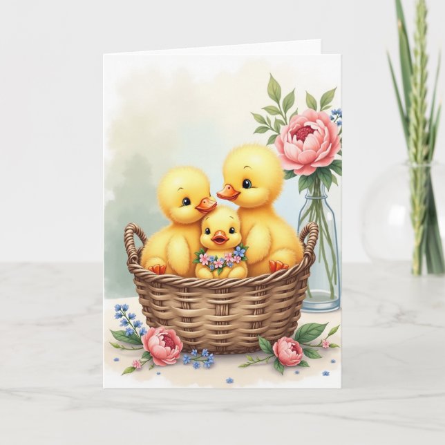 Fluffy Fowl Basket Scene Card (Front)