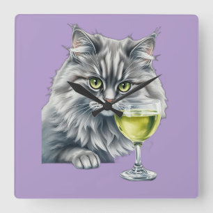 Fluffy Friend and Absinthe Square Wall Clock