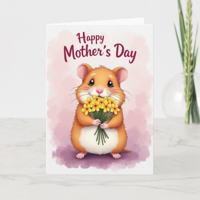 Fluffy Friend Mothers Day Blooms Card (Front)