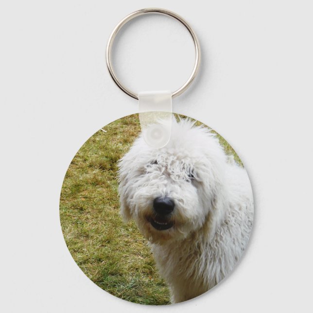 Fluffy Frizzy Bad Hair Day Dog Keychain (Front)