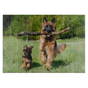 Fluffy German Shepherd Dog and Puppy Cutting Board