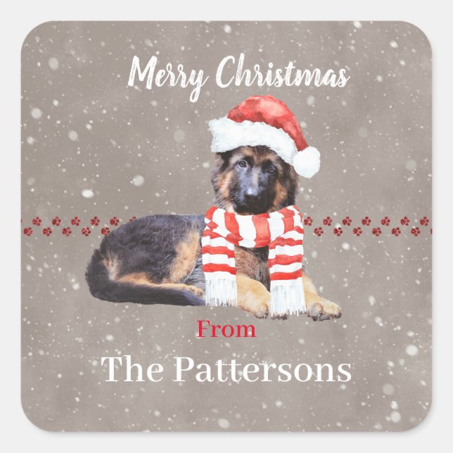 Fluffy German Shepherd Puppy So Cute Square Sticker (Front)