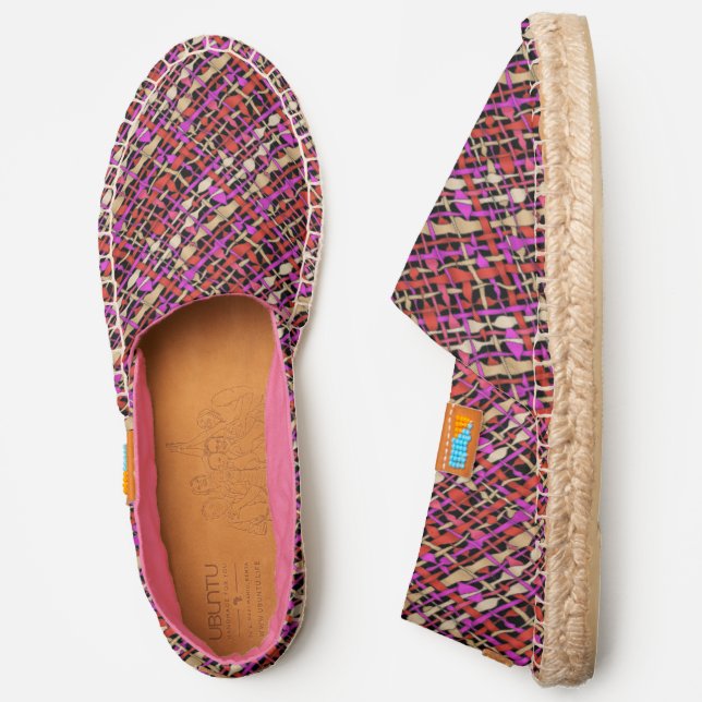 Fluffy Graphical Woven Fabric Pinkish Espadrilles (Side)