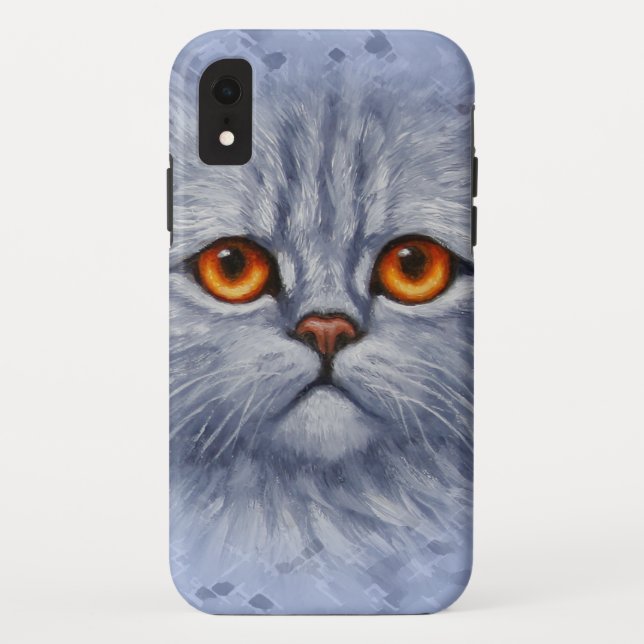 Fluffy Gray Tabby Cat Kitten Face Case-Mate iPhone Case (Back)
