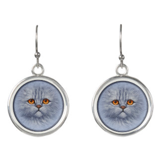 Fluffy Gray Tabby Cat Kitten Face Earrings