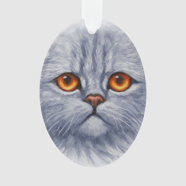 Fluffy Gray Tabby Cat Kitten Face Ornament (Front)