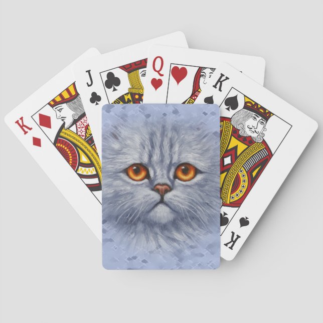 Fluffy Gray Tabby Cat Kitten Face Poker Cards (Back)
