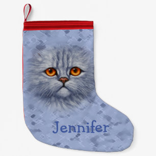 Fluffy Gray Tabby Cat Kitten Face Small Christmas Stocking