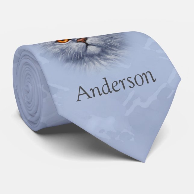 Fluffy Gray Tabby Cat Kitten Face Tie (Rolled)