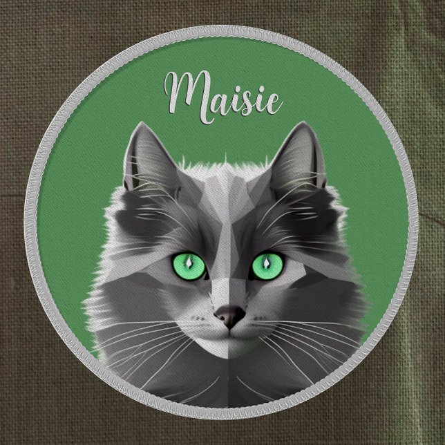 Fluffy Grey Cat - Nebelung Breed - Custom Name on Patch (Creator Uploaded)
