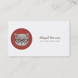 Fluffy Grey Cat Wearing Glasses Business Card
