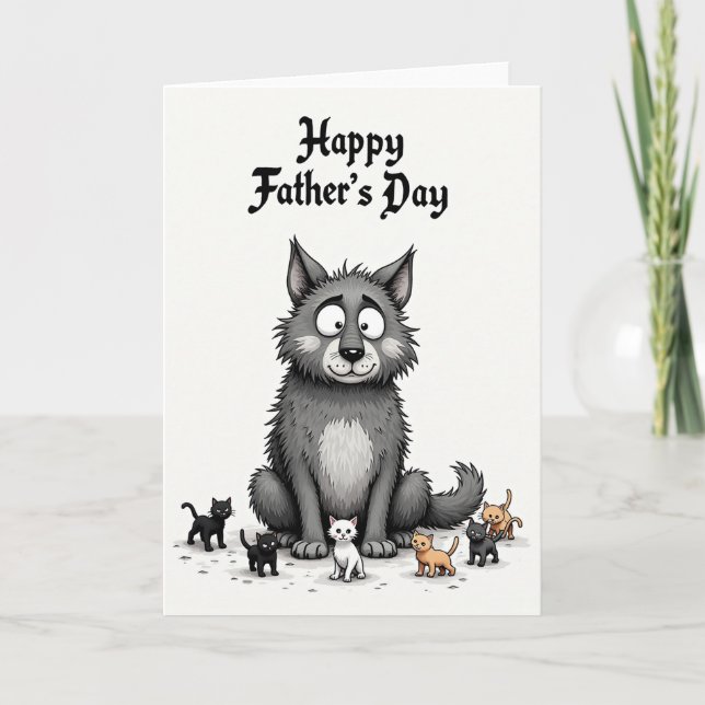 Fluffy Grey Dog Fathers Day Card (Front)