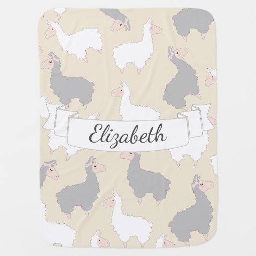 Fluffy Grey & White Llamas Baby's Name Baby Blanket Zazzle