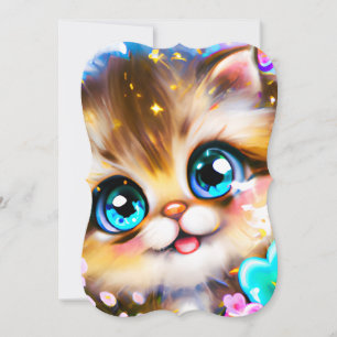 Fluffy Happy Baby Chibi Cat Note Card