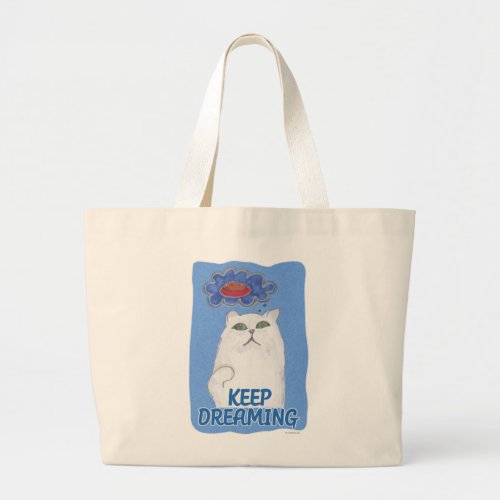 Fluffy Happy Dreaming Sweet Cat Illustration  Large Tote Bag