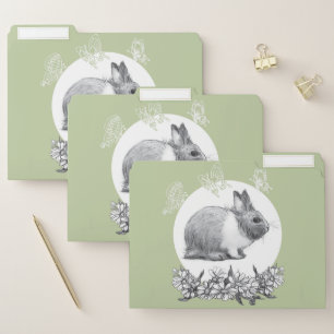 Fluffy hare with butterflies on green background file folder