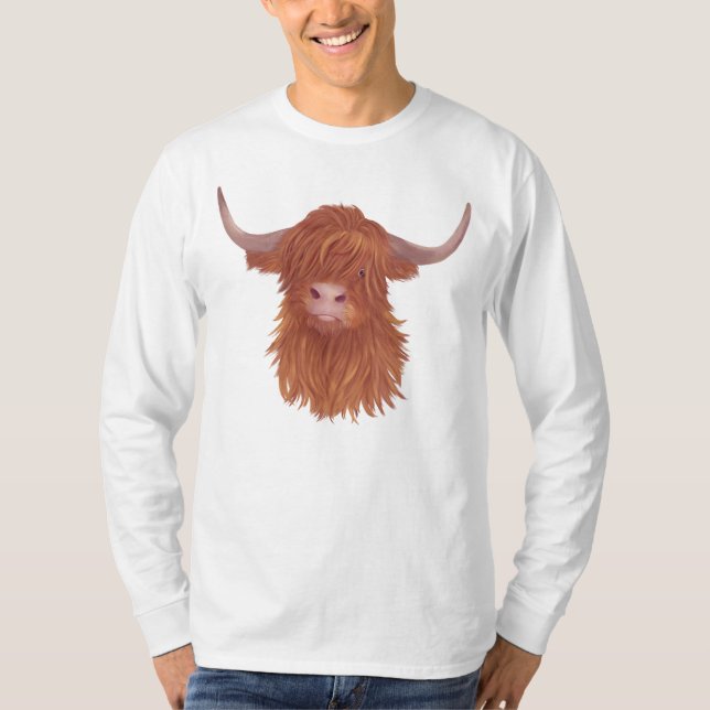 Fluffy Highland Cow Illustration  T-Shirt (Front)