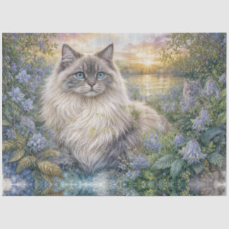 Fluffy Himalayan Cat In Purple Garden at Sunrise Tissue Paper