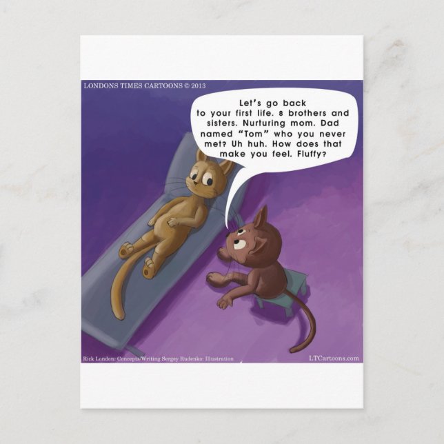 Fluffy In Therapy Funny Cat Cartoon Postcard (Front)