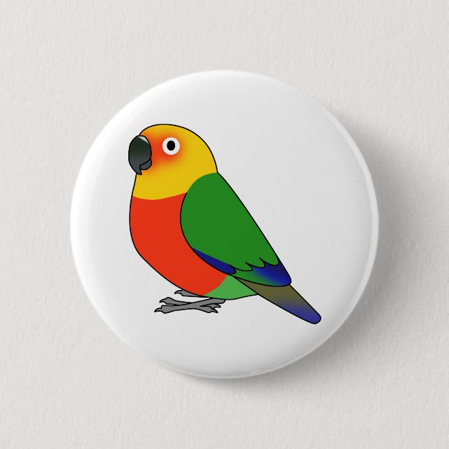 Fluffy jenday conure parrot cartoon drawing button (Front)