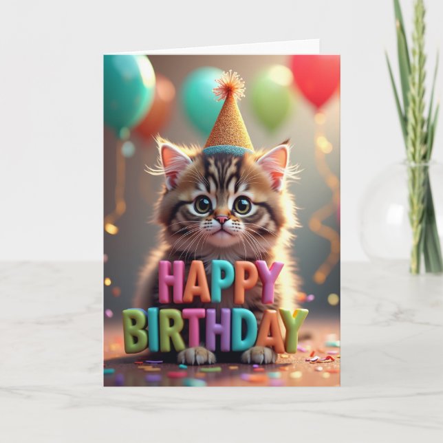 Fluffy Kitten Birthday Card (Front)