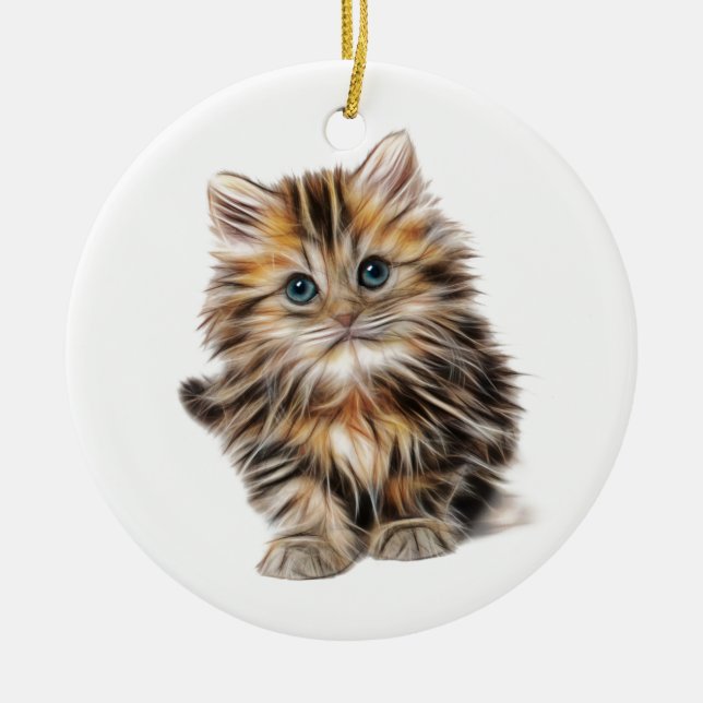 Fluffy Kitten Ceramic Ornament (Front)