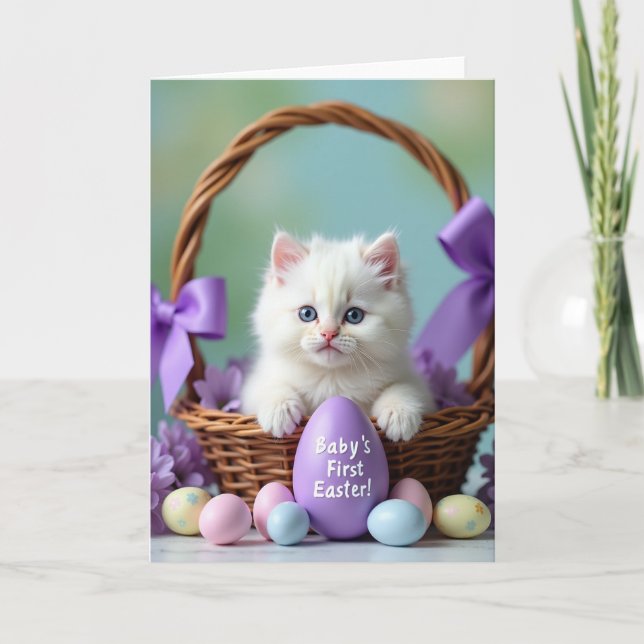 Fluffy Kitten Easter Greetings Card (Front)