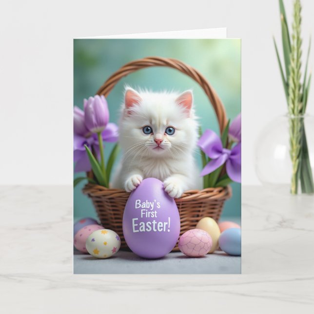 Fluffy Kitten First Easter Egg Card (Front)