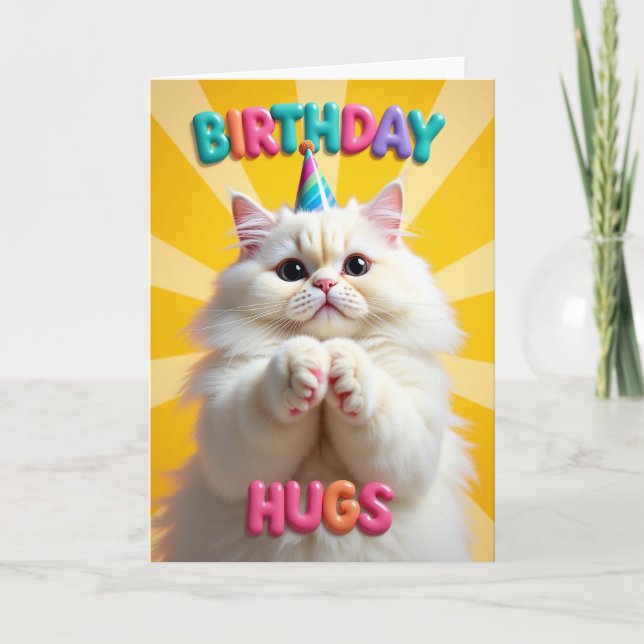 Fluffy Kitten Party Hat Card (Front)
