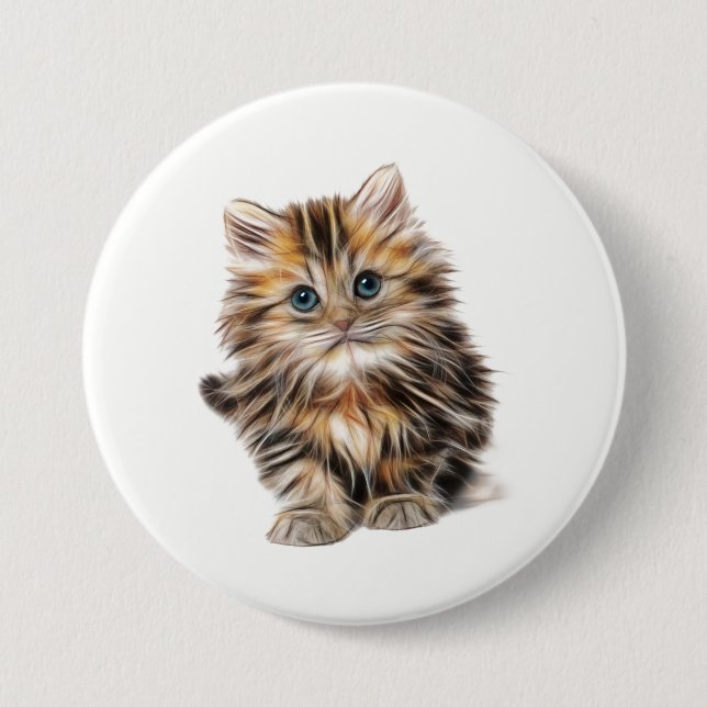 Fluffy Kitten Pinback Button (Front)