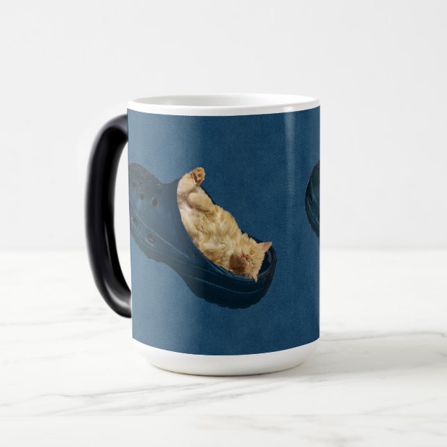 Fluffy Kitten Sleeping In Croc Shoe, Magic Mug (Front Left)