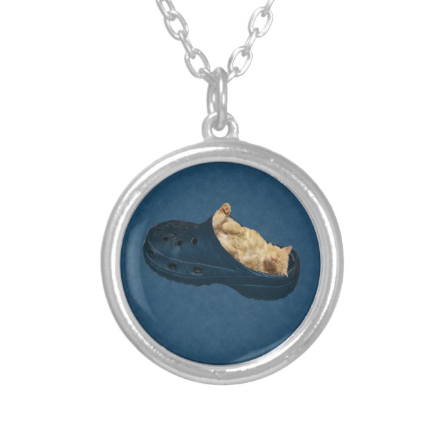 Fluffy Kitten Sleeping In Croc Shoe, Necklace (Front)