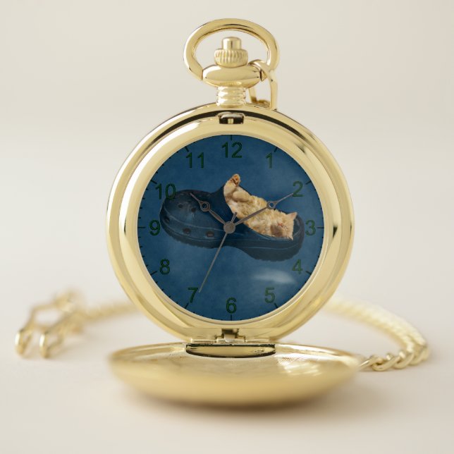 Fluffy Kitten Sleeping In Croc Shoe, Pocket Watch (Inside)