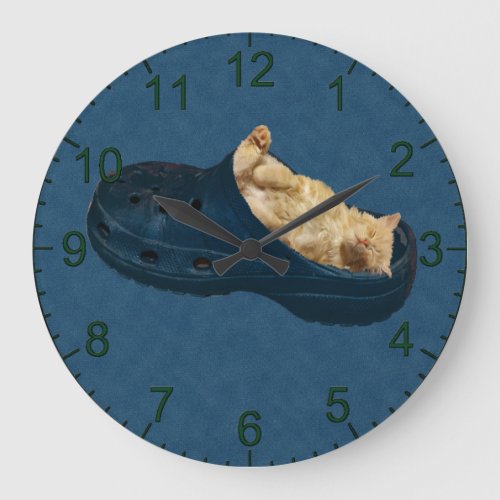 Fluffy Kitten Sleeping In Croc Shoe Wall Clock
