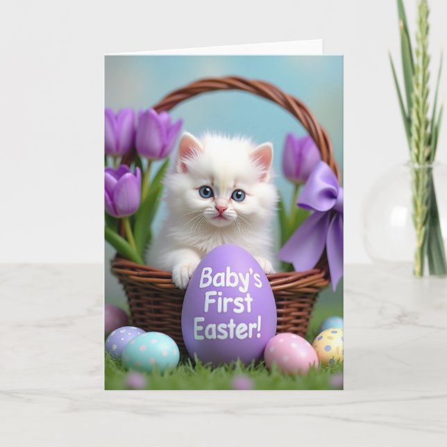 Fluffy Kitten Spring Celebration Card (Front)