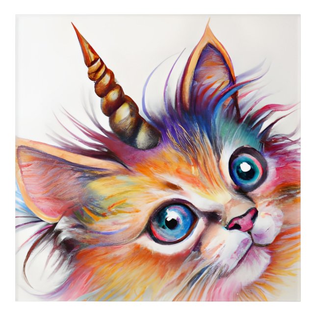 Fluffy Kitten Unicorn Acrylic Print (Front)