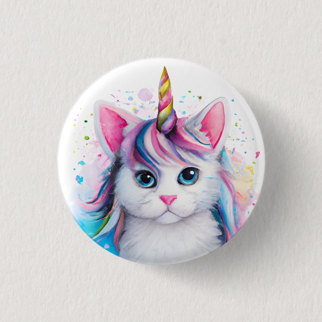 Fluffy Kitten Unicorn Button (Front)